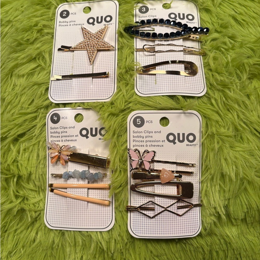 Hair Clip Set - Gold, Black, Pink